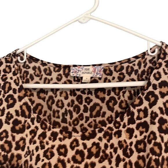 Pink Republic tan cheetah print long sleeve knot detail blouse L - Picture 3 of 9